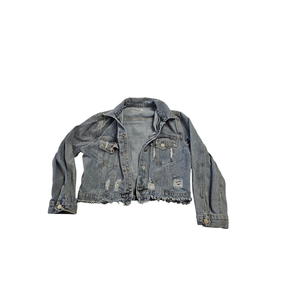 Polagram Distressed Denim Jacket Light‎ Wash Blue Raw Hem Size Medium